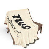 Woven birthday blanket draped lifestyle shot