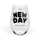 Rise N Shine stemless wine glass front view