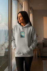 Gray hoodie with panda design on a white background