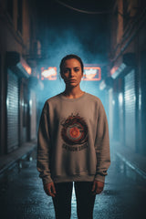 Gray sweatshirt with 'Dragon Soul' graphic design on a white background