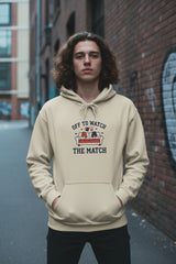 Beige hoodie with a graphic design on a white background