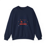Navy blue sweatshirt with a colorful graphic on a white background