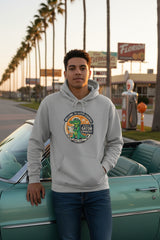 Gray hoodie with a colorful heart design and text on a white background