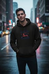Black hoodie with a logo on a white background