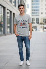 Gray t-shirt with 'Off to Watch The Match' graphic on a white background