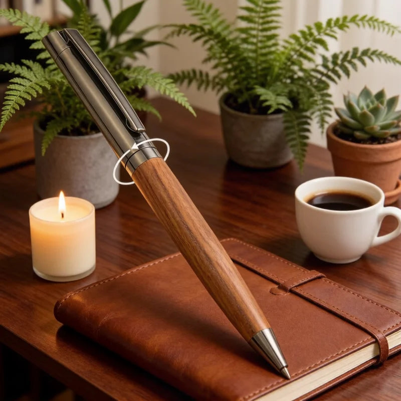 Wooden metal hybrid ballpoint pen set front view