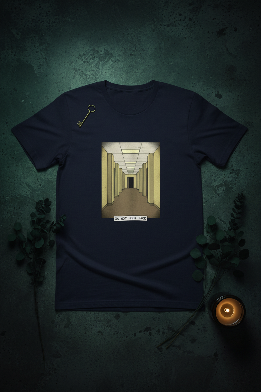 Liminal Space Hallway Tee - Navy Flat Lay