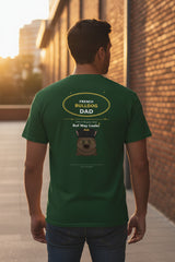 green t-shirt with a graphic design on a white background