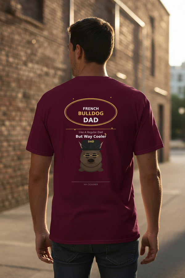 French Bulldog Dad T-Shirt in maroon front and back view
