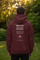 Maroon hoodie with 'Wheel of Fortune' design on the back against a white background