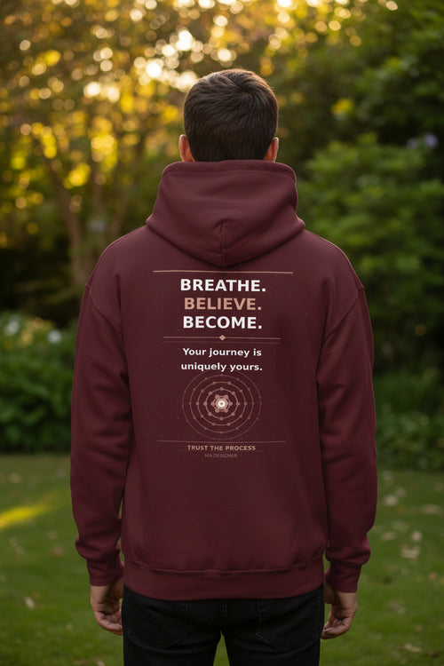 Maroon hoodie with 'Wheel of Fortune' design on the back against a white background