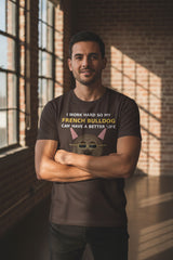 Brown t-shirt with text 'PHYSICS IS PHYSICS LATENCY is not a software bug' on a white background