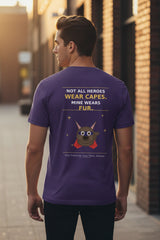 Purple t-shirt with skull and crossbones design on a white background