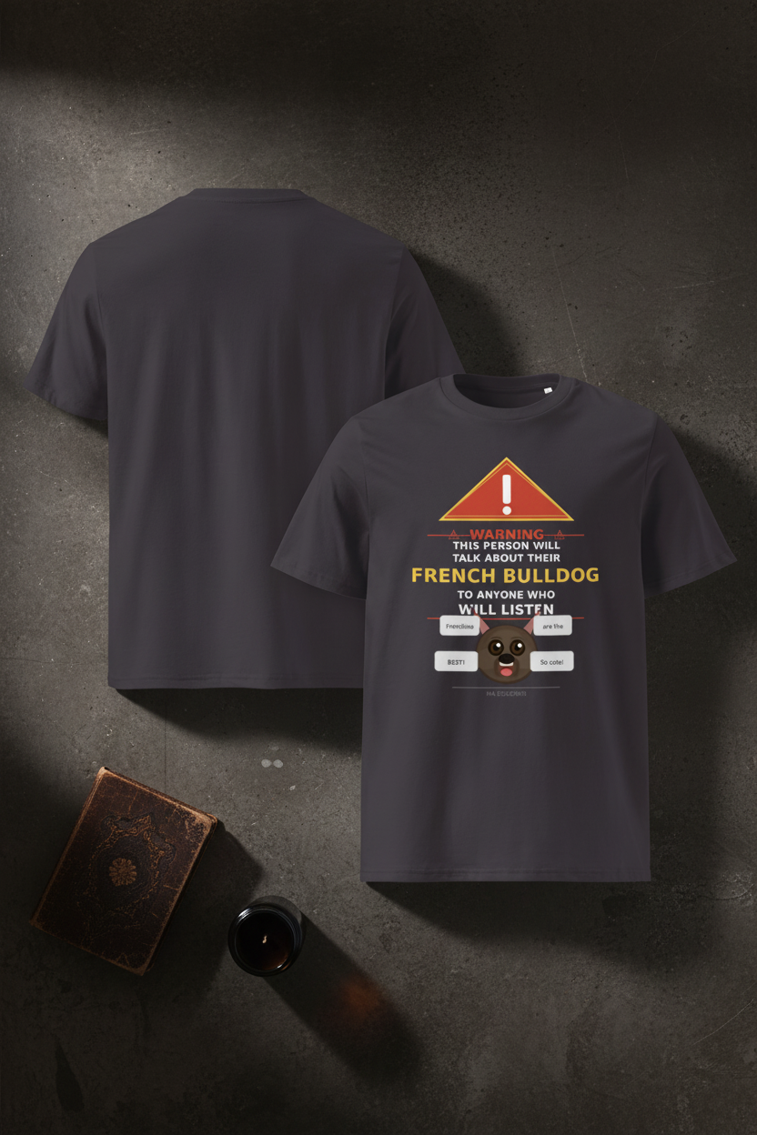 Warning Frenchie Tee - Anthracite Front & Back