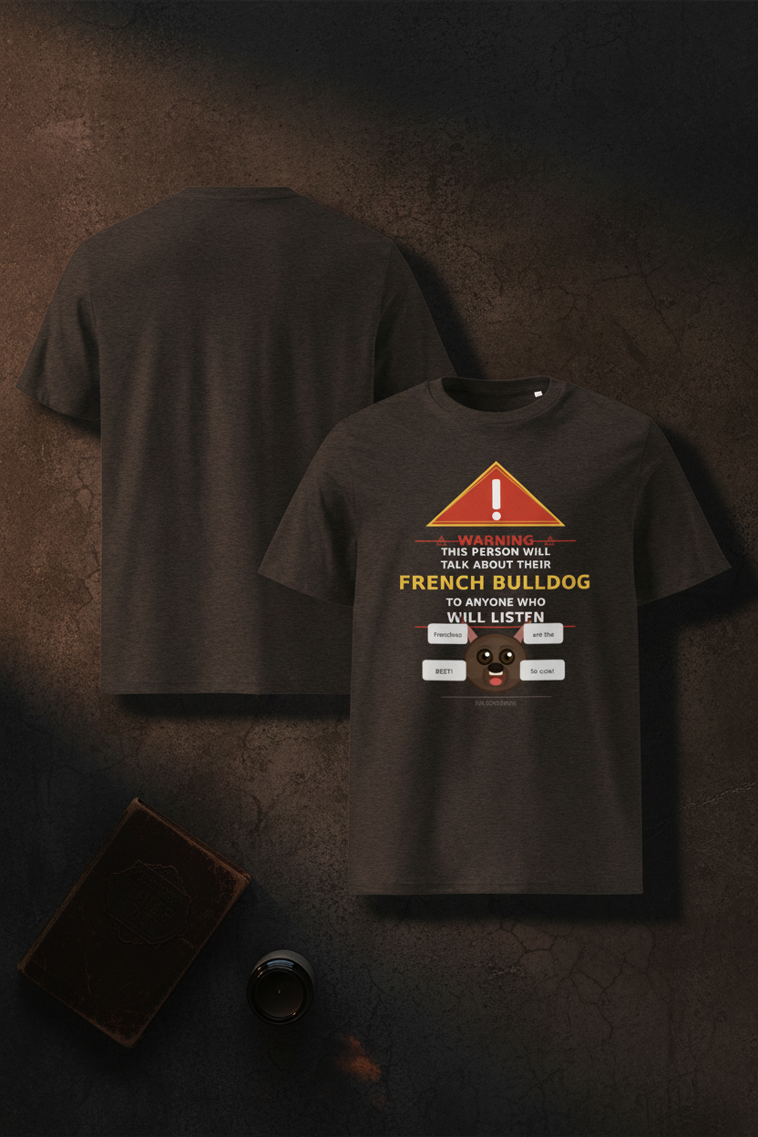 Warning Frenchie Tee - Dark Heather Grey Front & Back