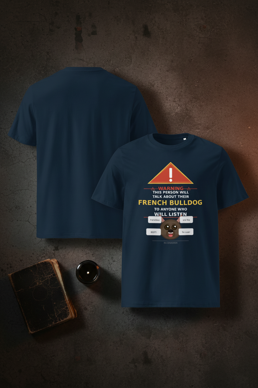Warning Frenchie Tee - French Navy Front & Back