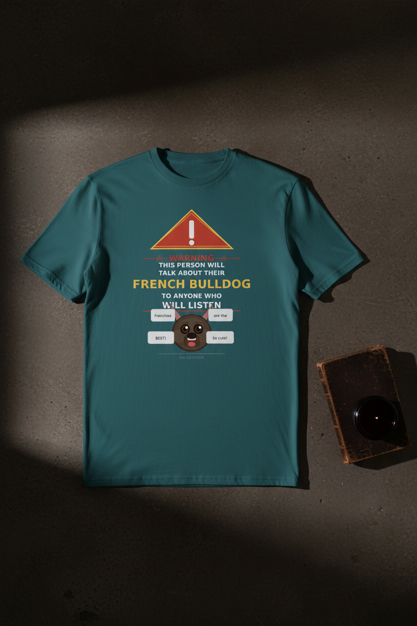Warning Frenchie Tee - Teal Stargazer