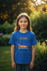 Blue t-shirt with a hot dog graphic and text on a white background